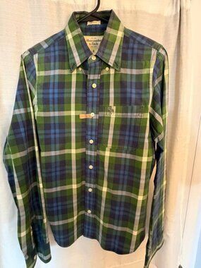 Abercrombie & Fitch - Plaid Shirt - Small Green, White & Blue Stripes - $25
